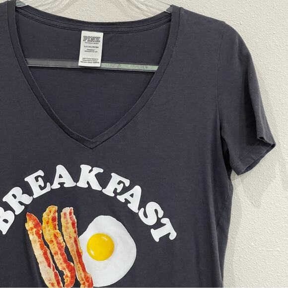 Pink Victoria's Secret Breakfast Crew Charcoal Gray Short Sleeve Tee - Small - Picture 4 of 9